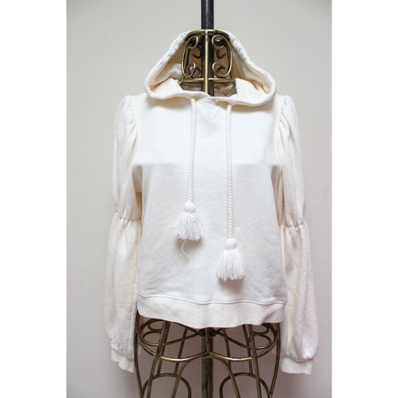 Ulla Johnson Sacha Cream Tassel Puff Sleeve Hoodie Sweater Size Medium - Picture 1 of 7